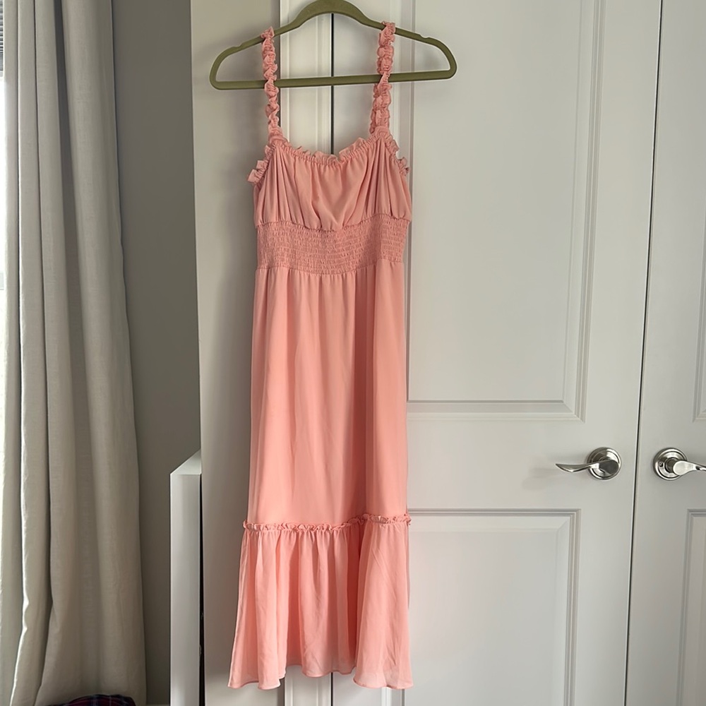 Pink Ruffled Midi Dress